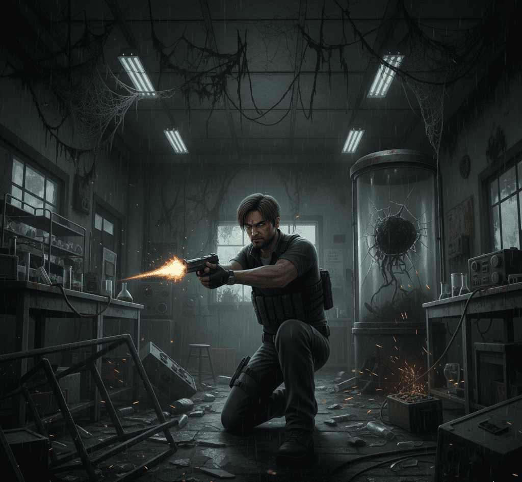 cenário de terror e sobrevivência em Resident Evil Requiem