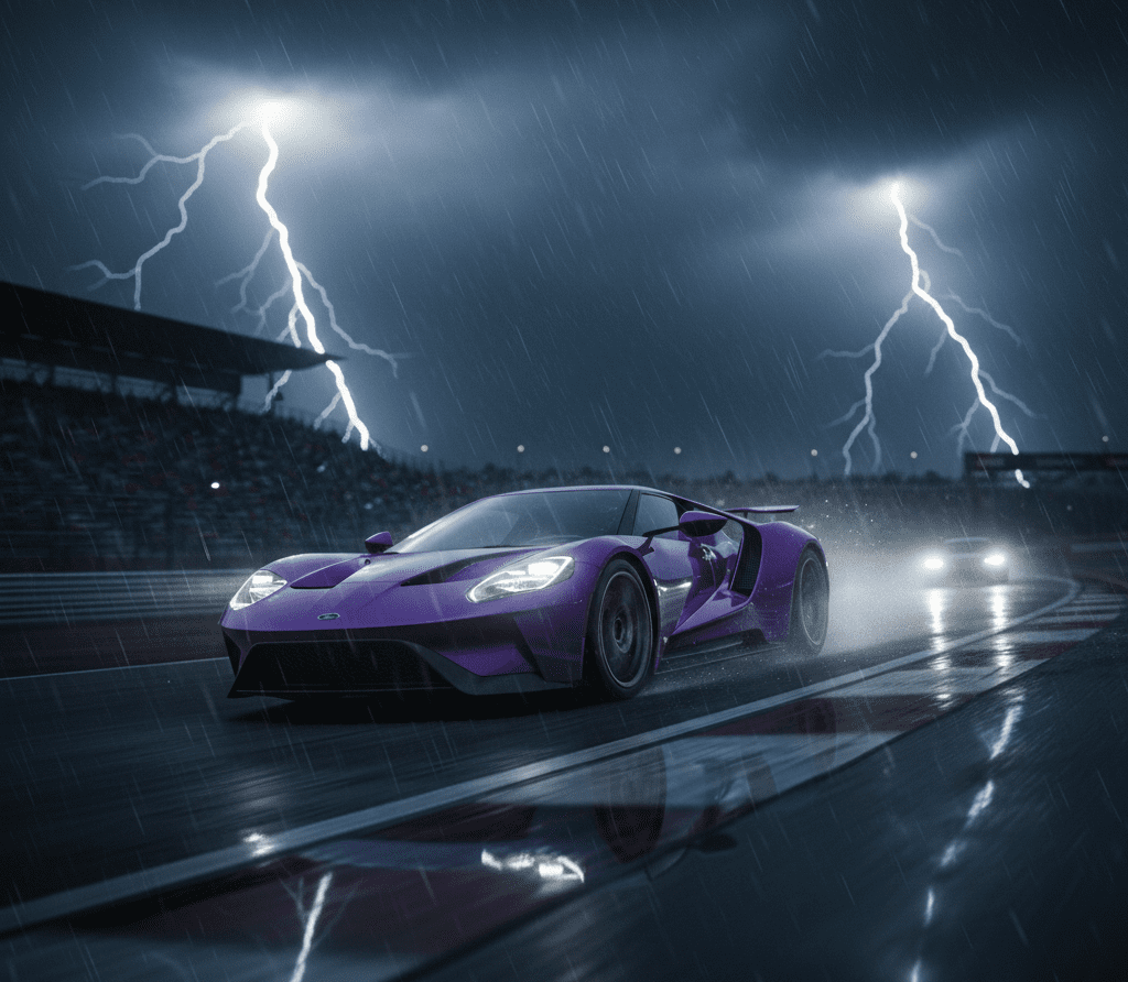 Carro Ford GT na chuva representando o lançamento de Forza 6