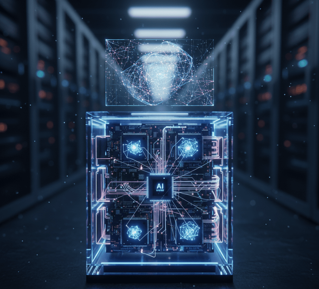 Representação visual de IA no hardware e chips de processamento