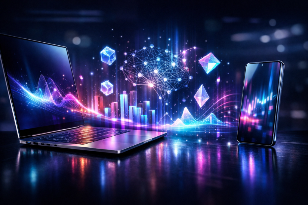 um notebook e um celular